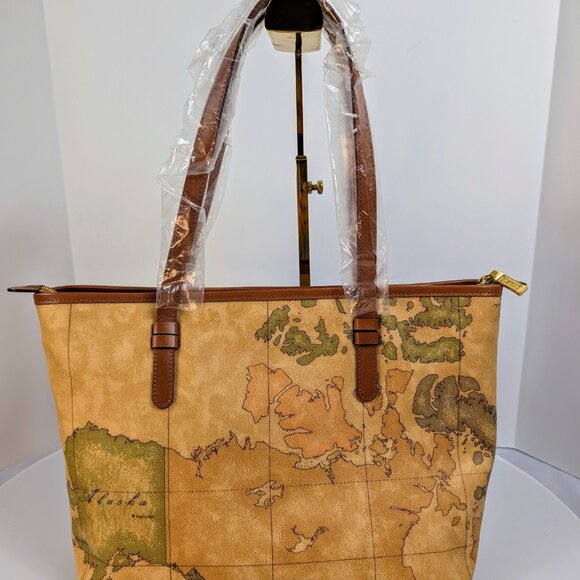 Alviero Martini 1A Classe Geo Classic World Map Zip-Top Tote Bag - Picture 3 of 13